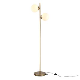 2 Glass Shade Floor Lamp Metal Pole Cool Modern Decorative w/ Floor Switch Home Office Furnishing Gold