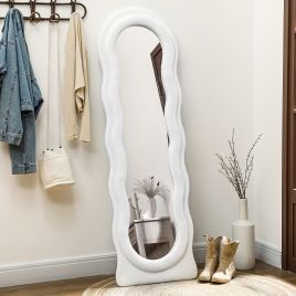 HERON Wavy Velvet-Feel Full Length Mirror - White