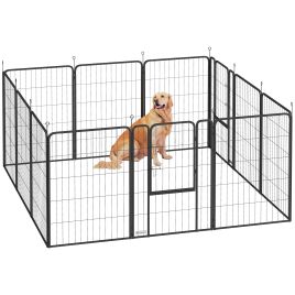 VALEN Dog Playpen Steel 12 Panel with Doors, 100cm Tall - Black