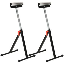 HERON Set of 2 Folding Roller Stand Material Support Pedestal Ball Bearing - Black