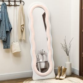 HERON Wavy Velvet-Feel Full Length Mirror - Pink