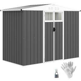 SUNVISTA 8x4ft Metal Garden Shed, Waterproof Galvanised Steel Tool Storage with Lockable Door, Window & Vents, Dark Grey