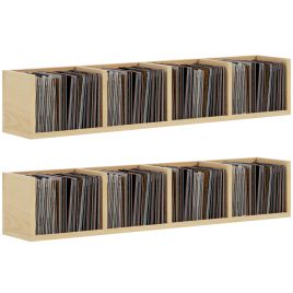 HERON Wall Mount 84 CD 56 DVD Blu ray Media Storage Rack 4 Cubes - Natural Wood
