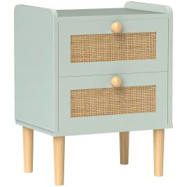 FIZER Green Rattan Chest of Drawers - Small-sized, 2 Drawers