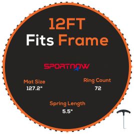 SPORTEDGE Replacement Trampoline Mat with Spring Pull Tool, 72 V-Hooks, for 12ft Trampoline using 14cm Springs, Orange