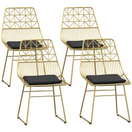 HERON Dining Chairs Set of 4, Metal Wire Frame with Velvet Cushion & Cut-out Back - Gold Tone