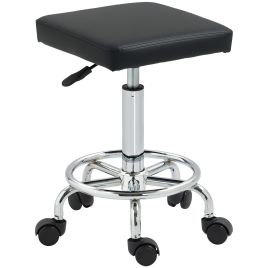 HERON Adjustable PU Leather Rolling Stool - Black