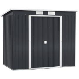 SUNVISTA 7 x 4ft Galvanised Steel Garden Shed, with Foundation Kit - Dark Grey