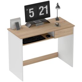 HERON 100cm Compact Computer Desk with Keyboard Tray, Home Office Desk with Drawer for Bedroom Study, Oak