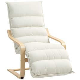 HERON Curved Wooden Accent Chair, with Adjustable Footrest - Cream White