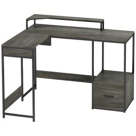 HERON Industrial 'L' Shaped Multi-Work Desk - Charcoal Grey