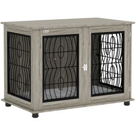 Shelley 37 Inch Indoor Dog Crate End Table with Soft Cushion for Large Dogs - Grey
