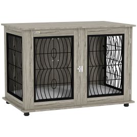 Shelley 44.5 Inch Indoor Dog Crate End Table with Soft Cushion for Extra Large Dogs - Grey