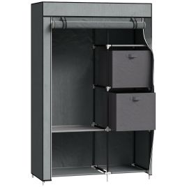 HERON Fabric Wardrobe, 5-Compartment Closet with Hanging Rail, 2 Drawers, Portable Storage, Dark Grey