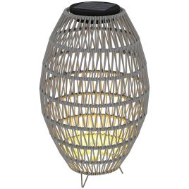 SUNVISTA Rattan Solar Lamp, Garden Solar Lantern with Auto On/Off Light, IP44 Waterproof, Decorative Outdoor Rattan Lamp for Porch, Pathway, Grey