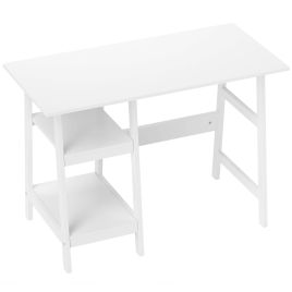 HERON Compact Computer Desk, 106x51cm Study Table with Storage Shelves, Home Office Workstation, White