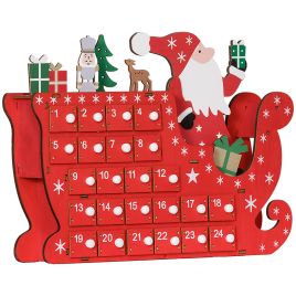 Holiday Ornament - 24 Drawer Santa Sleigh Advent Calendar Red 22.5cm