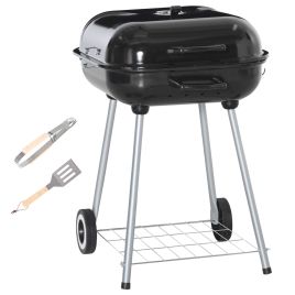 SUNVISTA Portable BBQ Charcoal Grill with 2 Wheels and Cooking Utensils, Smoker Grill with Lid for Outdoor Barbecues, Camping, Picnic, Courtyard