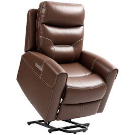 HERON Power Lift Recliner Chair, Faux Leather Armchair with USB Ports, Remote Control, for Elderly, Brown