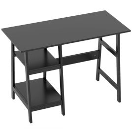 HERON Compact Computer Desk, 106x51cm Study Table with Storage Shelves, Home Office Workstation, Black