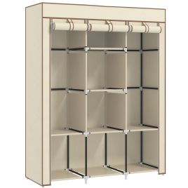 HERON Fabric Wardrobe, with Rails and Shelves - Cream White