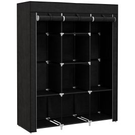 HERON Fabric Wardrobe, with Rails and Shelves - Black