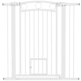 PAWSTER 106cm Tall Dog Gate with Cat Door, 7cm and 14cm Extensions, for Stairs, Doorways, 76-104cm Width