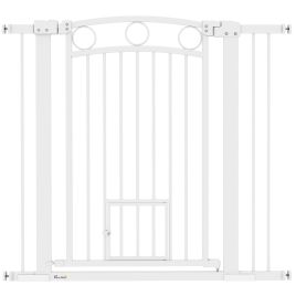 PAWSTER 96cm Tall Dog Gate with Cat Door, 7cm and 14cm Extensions, for Stairs, Doorways, 76-104cm Width