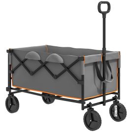 SUNVISTA 160L Folding Festival Trolley with Tailgate & Handle, 100kg Load, Grey/Orange