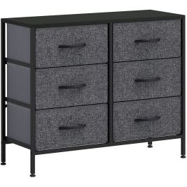 JAPRIS Black Chest of Drawers - Medium-sized, 6 Drawers, Double, Fabric Drawers