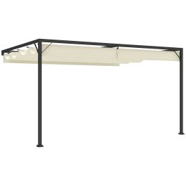 SUNVISTA 4 x 3(m) Outdoor Pergola Retractable Canopy Wall Mounted Gazebo Patio Shelter Sun Shade, Cream White