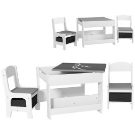 Scott 3PCs Kids Table Chair Set with Blackboard Storage Bookshelves - Grey