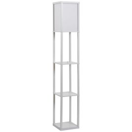 4-Tier White Shelf Floor Lamp, Floor Light with Storage Shelf, Reading Standing Lamp