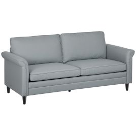 HERON 191cm 3-Seater Sofa, Spring Cushion, Rubber Wood Legs, Upholstered Settee, Grey