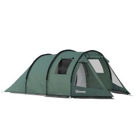 Two Room Tunnel Tent Camping Tent for  3-4 Man with Windows, Covers, Carry Bag, for Fishing, Hiking, Sports, Green
