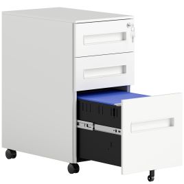 VONSETTA Metal 3 Drawer Mobile File Cabinet with Lock, Wheels & Preassembled Body - White