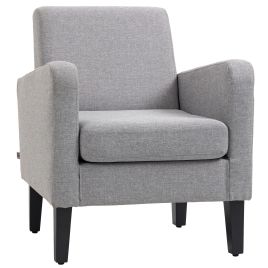 Modern Accent Chair Rubber Wood Legs for Living Room Bedroom - Light Grey