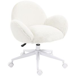 Scott Fluffy Makeup Vanity Chair with Rolling Wheels - Cream White
