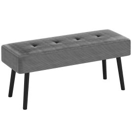 HERON End of Bed Bench, Corduroy Bedroom Bench with Thick Padding and Steel Legs, Tufted Window Seat for Entryway, Living Room, Grey