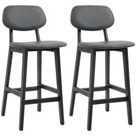 Scott Bar Stools Set of 2 with Faux Leather Upholstery - Dark Grey