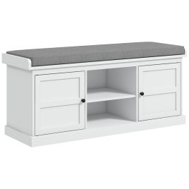 Scott Shoe Storage Bench with Cushion and Adjustable Shelf - White with Grey