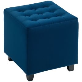 HERON Velvet-Feel Square Ottoman - Blue