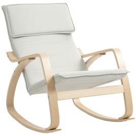 HERON Comfortable Relax Rocking Chair, Upholstered Lounge Chair Recliner with High Back and Headrest for Living Room, Bedroom, Cream White