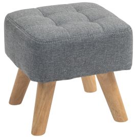 Footstool - Fabric Foot Stool with Rubber Wood Legs Grey 27cm