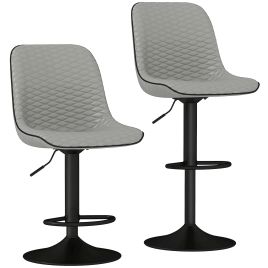 HERON Set of Two Faux Leather Bar Stools - Grey