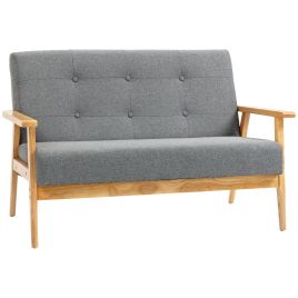 Modern 2 Seat Tufted Linen Sofa - Dark Grey