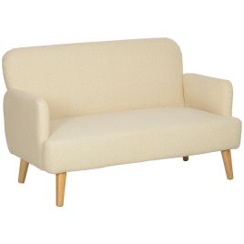 2 Seater Sofa - Velvet Feel Fabric Sofa Cream 130cm