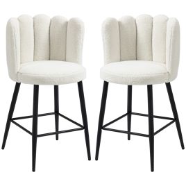 Scott Set of 2 Faux Cashmere Breakfast Bar Chairs - Cream