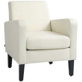 Modern Accent Chair, Occasional Chair with Rubber Wood Legs for Living Room, Bedroom, Cream White