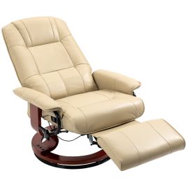 Swivel Recliner, Faux Leather Reclining Chair, Upholstered Armchair with Wooden Base for Living Room, Bedroom, Cream